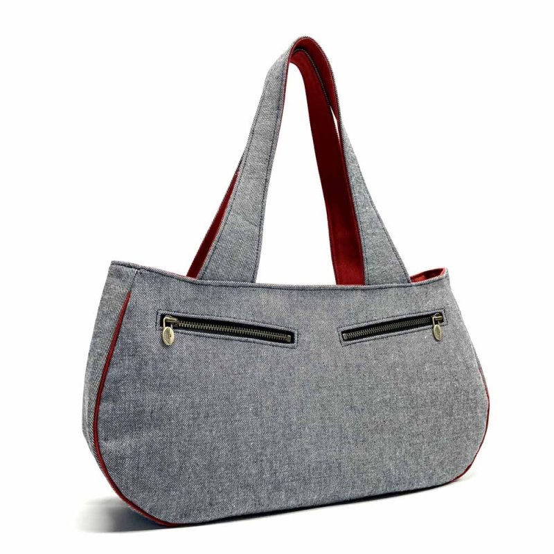 画像3: デニムトート＝キャメル　［カラー：シャンブレー×赤］ (3)